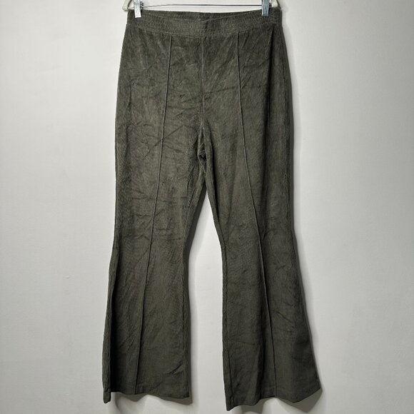 NEW Aerie Olive Green Groove On Velour Rib Flared High Rise Pants Women's Large - Picture 3 of 6
